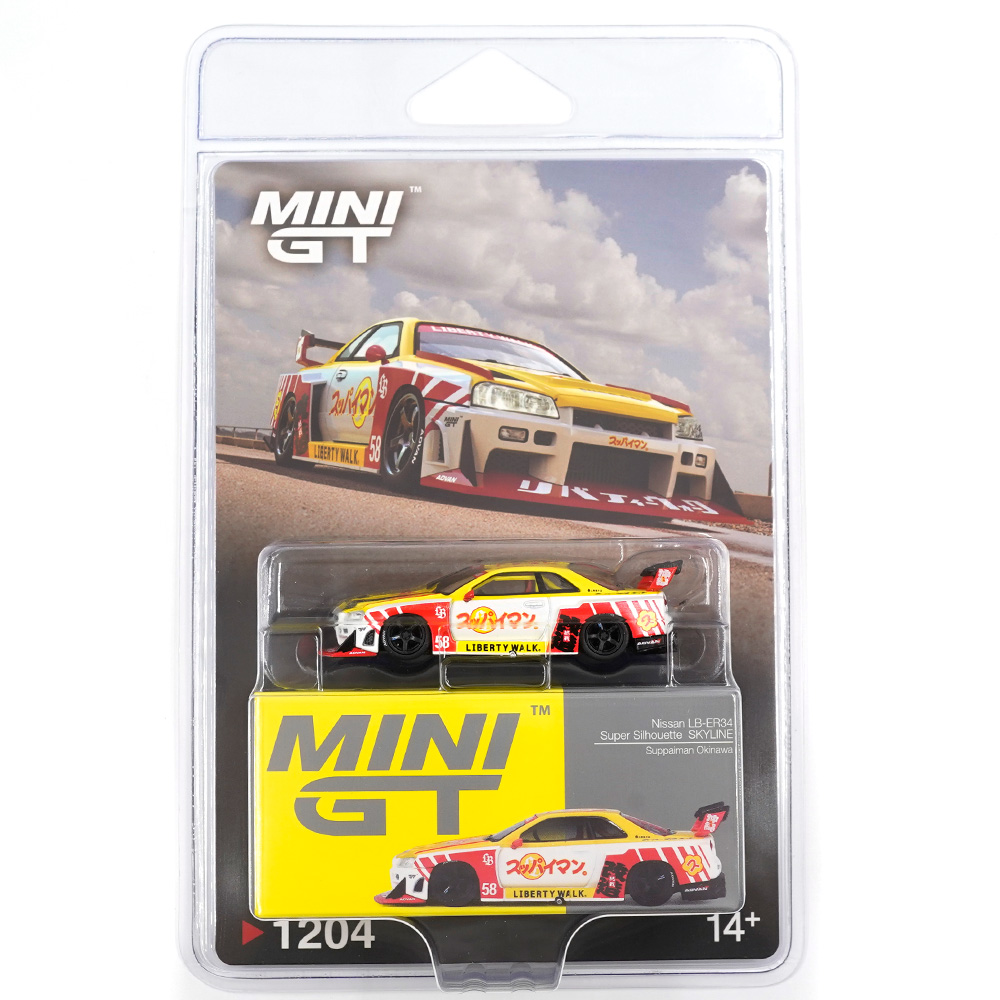 MINI GT NISSAN LB-ER34 SUPER SILHOUETTE SKYLINE SUPPAIMAN OKINAWA BLISTER