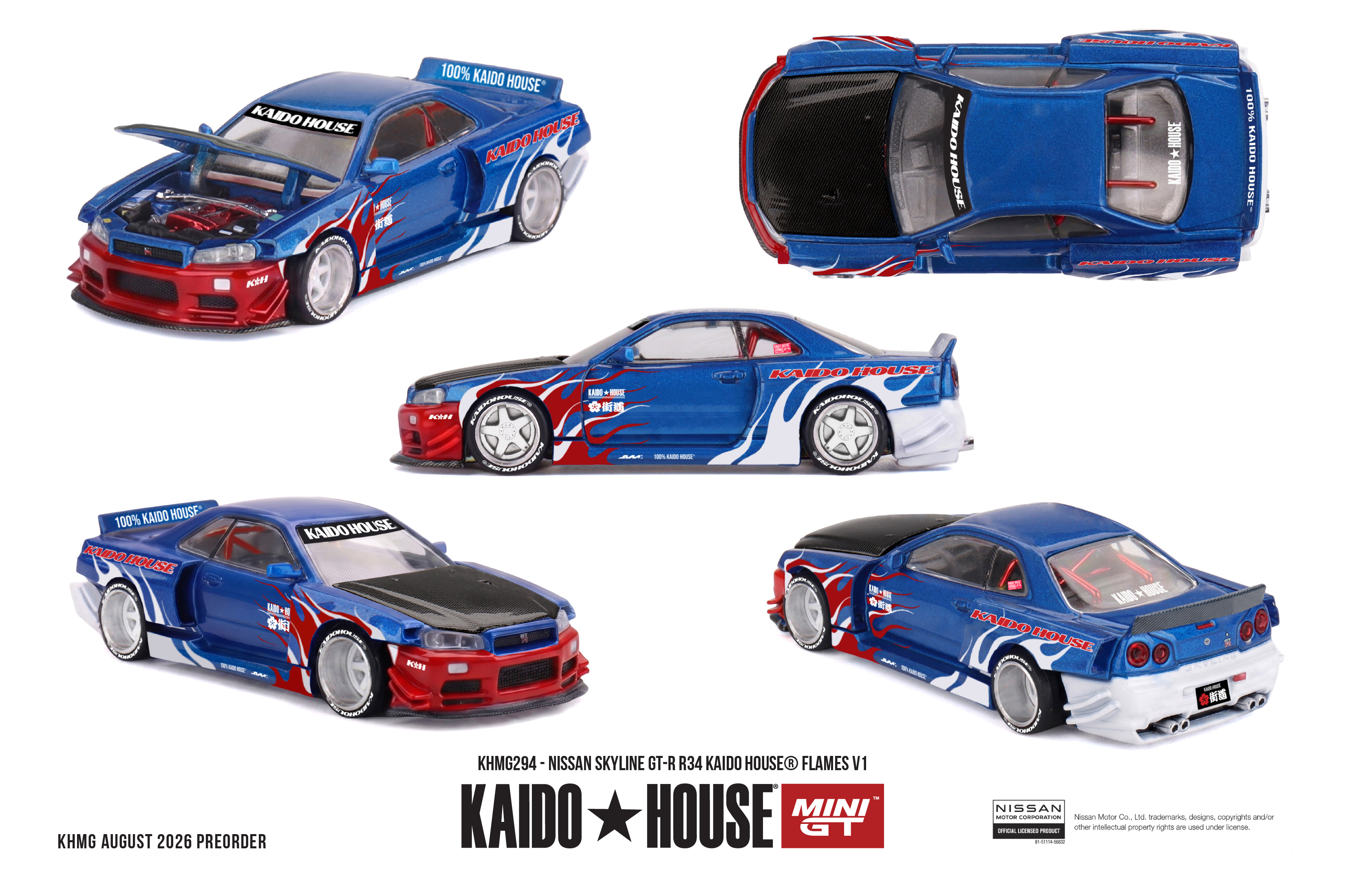 PREORDER NISSAN SKYLINE GT-R R34 KAIDO HOUSE FLAMES V1
