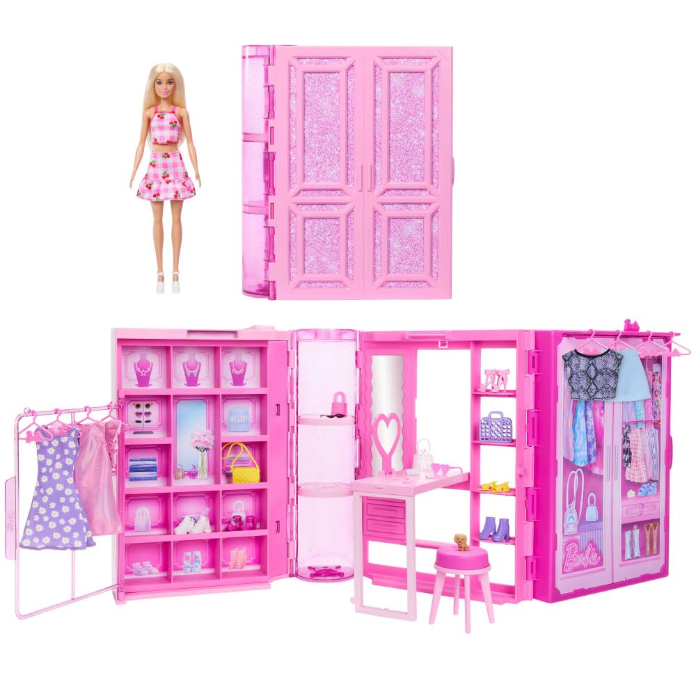 BARBIE DREAM CLOSET TOY PLAYSET WITH BLONDE FASHION DOLL, CLOTHES & ACCESSORIES