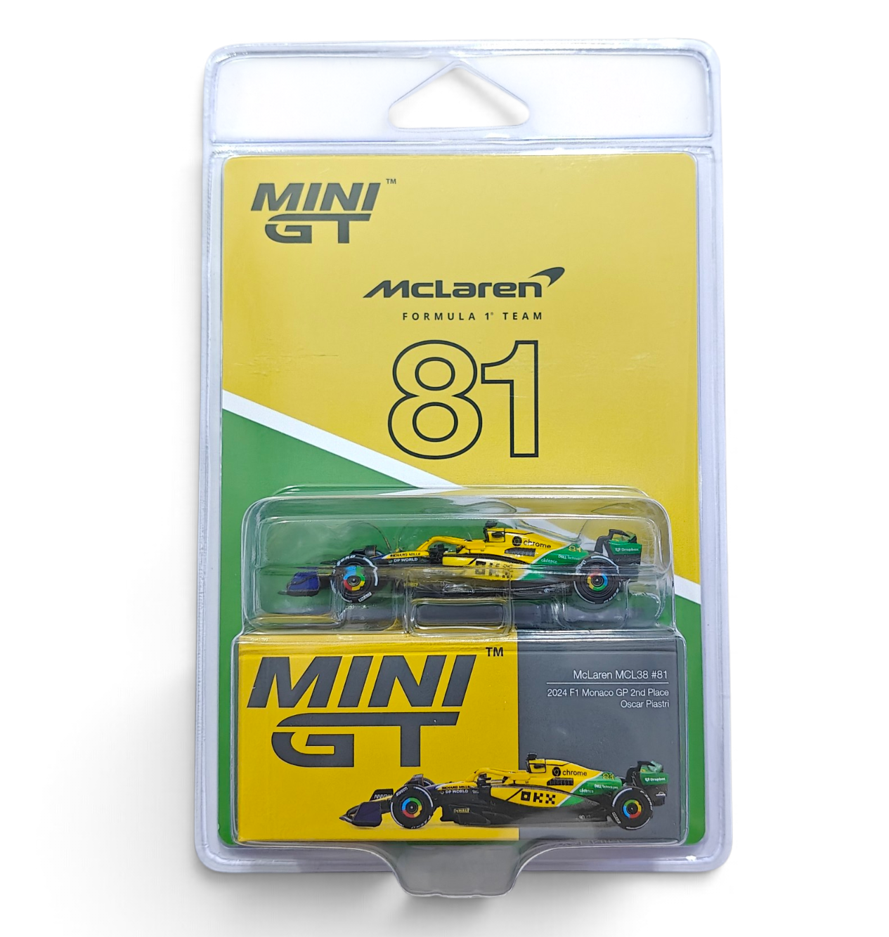 MCLAREN MCL38 #81 OSCAR PIASTRI 2024 F1 MONACO GP 2ND PLACE BLISTER PACKAGING