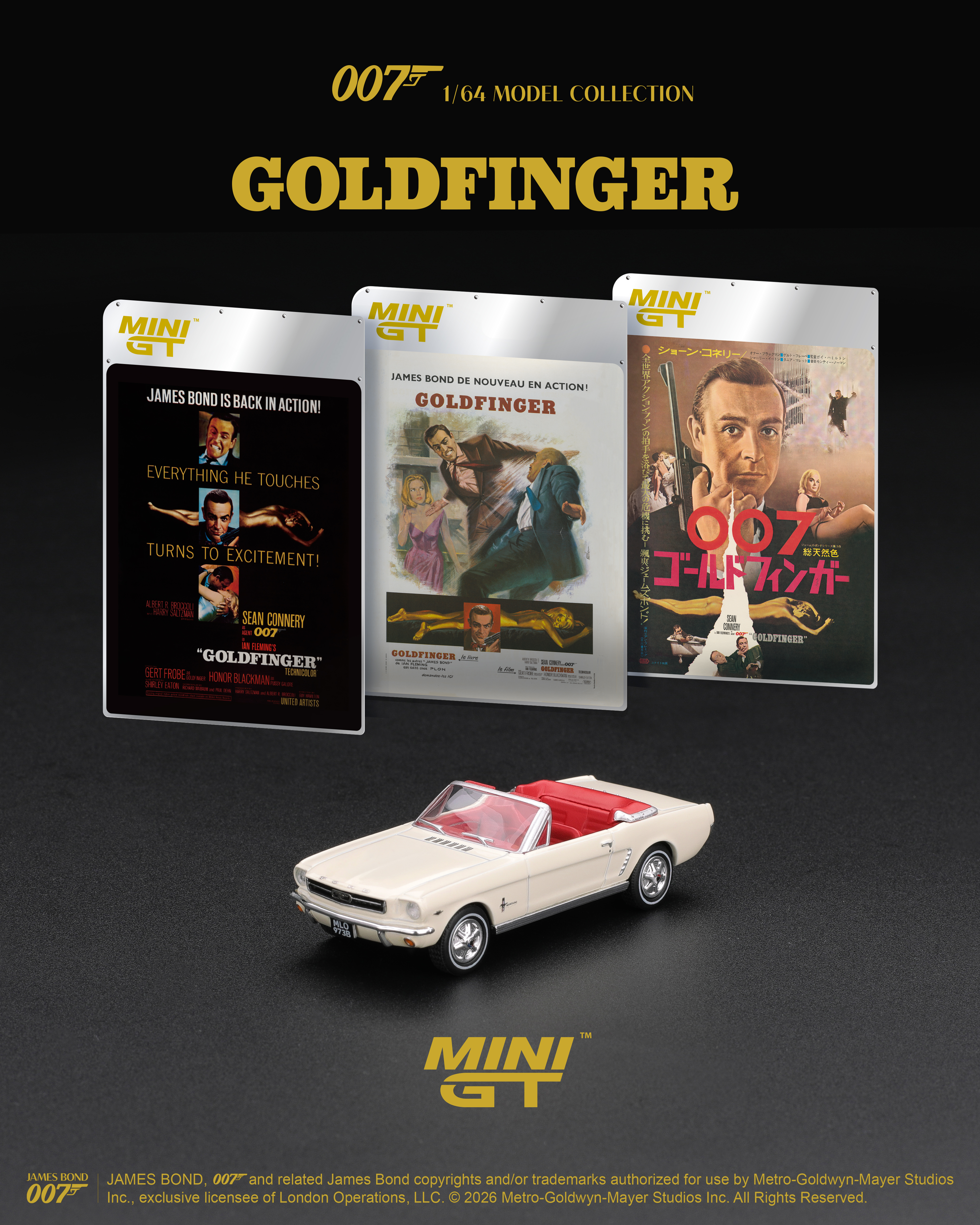 PREORDER FORD MUSTANG CONVERTIBLE 1964 “GOLDFINGER”ENGLISH BLISTER PACKAGING