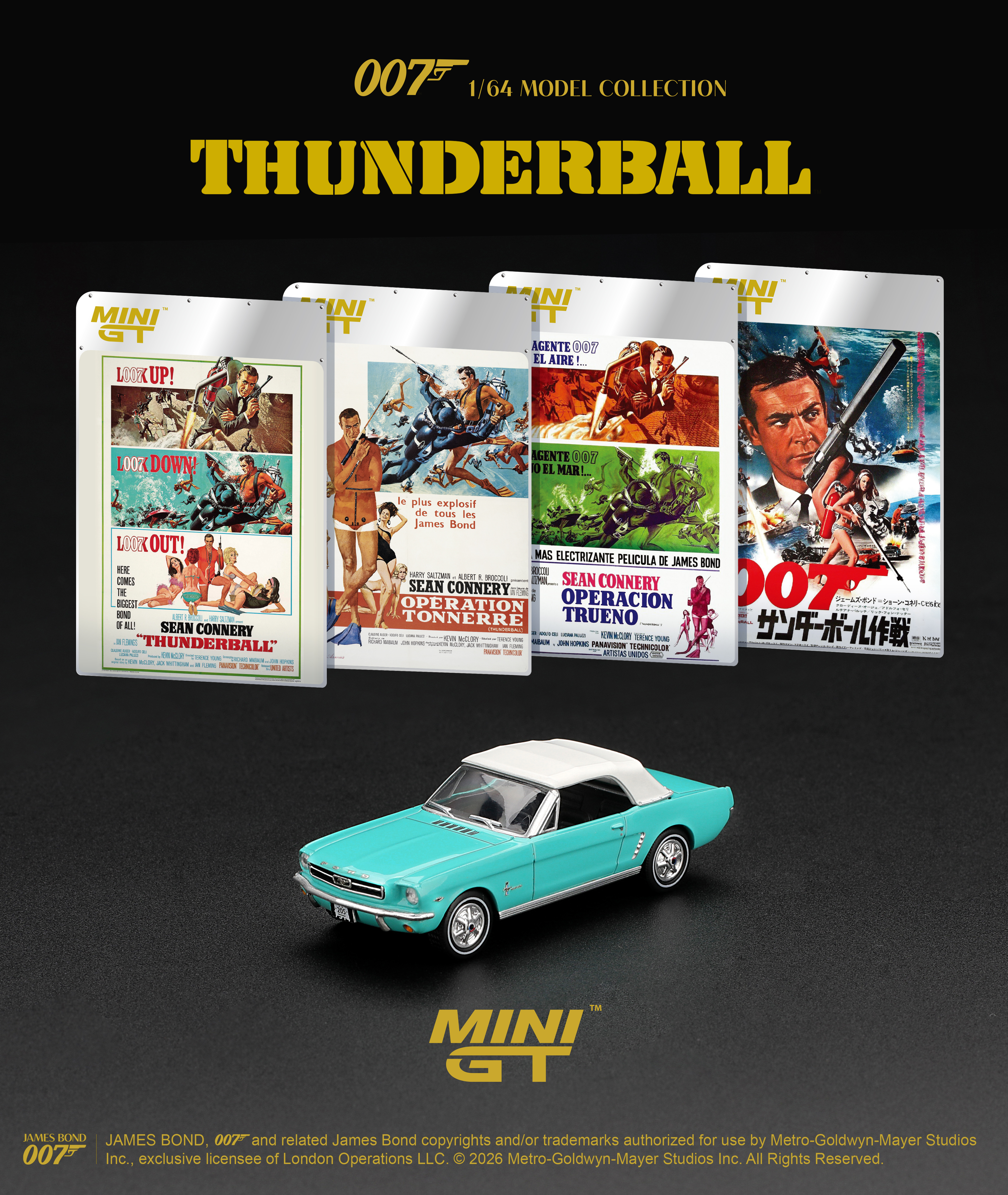 PREORDER FORD MUSTANG CONVERTIBLE 1965 THUNDERBALL ENGLISH BLISTER PACKAGIN