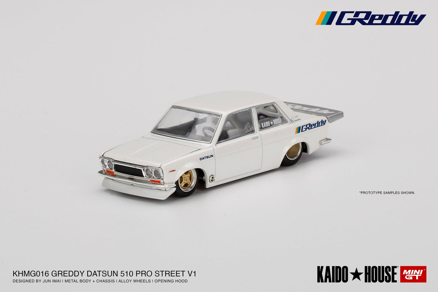 MINI GT DATSUN 510 PRO STREET GREDDY PEARL WHITE