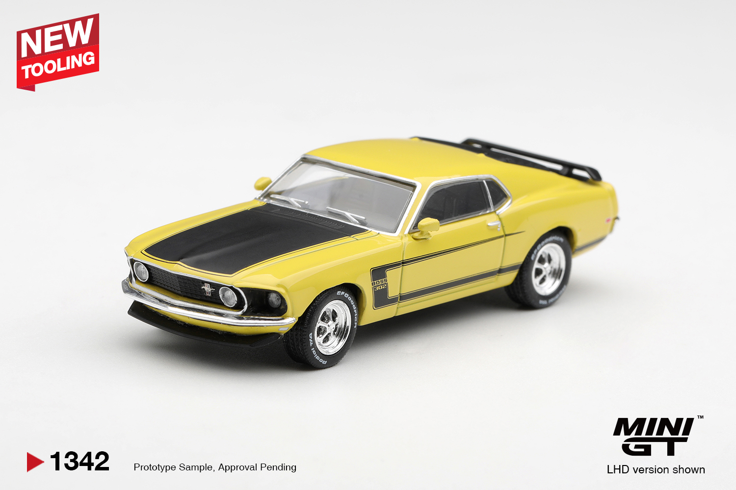 PREORDER FORD MUSTANG BOSS 302 1969 BRIGHT YELLOW BLISTER PACKAGING