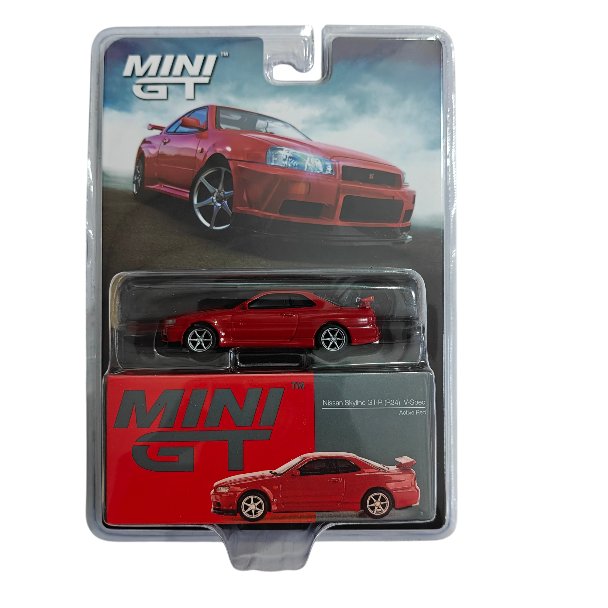 MINI GT NISSAN SKYLINE GTR R34 VSPEC ACTIVE RED