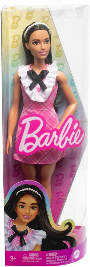 BARBIE FASHIONISTAS DOLL WITH BLACK HAIR WEARING REMOVABLE PINK PLAID 