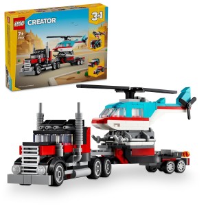 FLATBED TRUCK WITH HELICOPTER VEHICLE TOY 3IN1 SET 