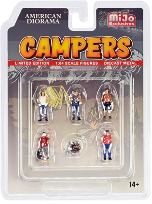 MERICAN DIORAMA CAMPERS 6 PIECE DIECAST SET 5 FIGURINES AND 1 ACCESSORY